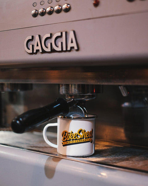 Motorcycle Mural Mug under espresso machine