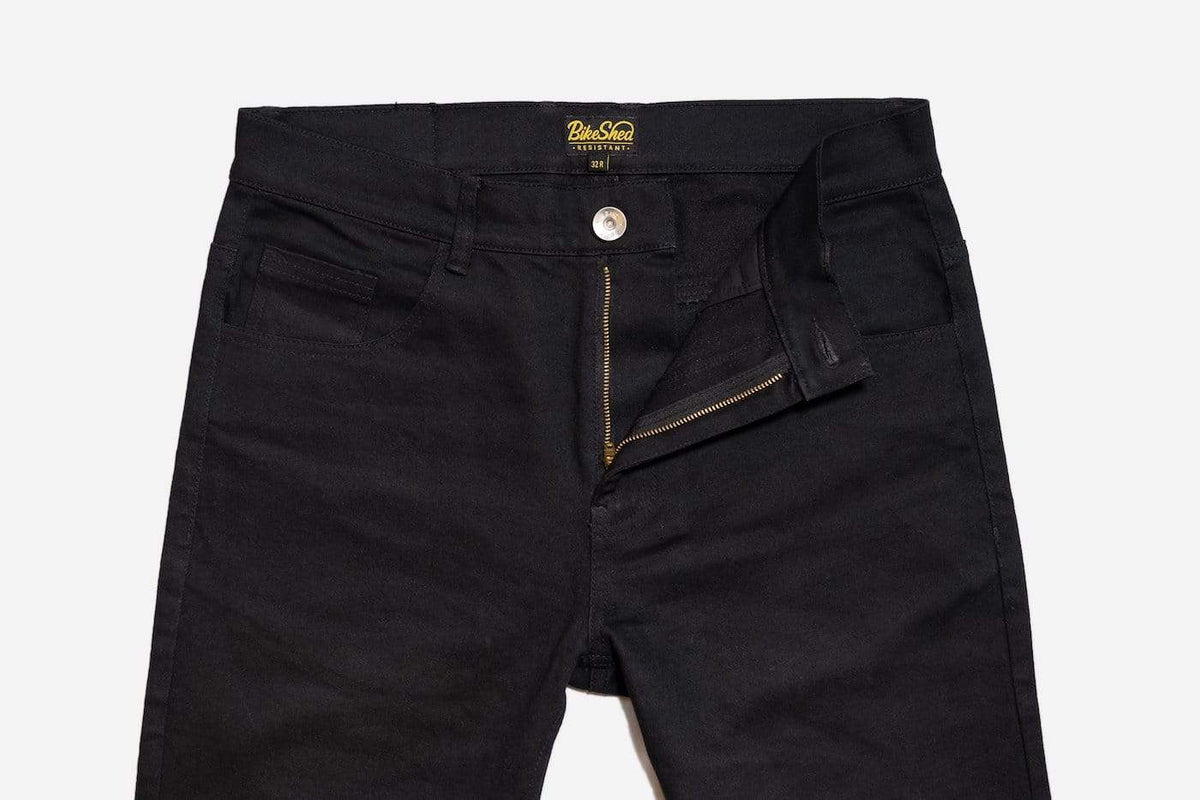 Motorcycle Protective Road Jeans - Black, zip fly and button