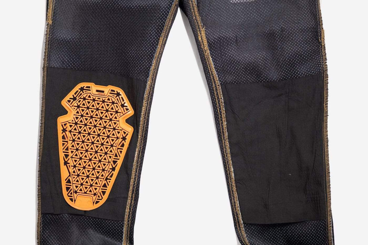 Protective Motorcycle Road Jeans - Raw Indigo, inside out showing knee armour