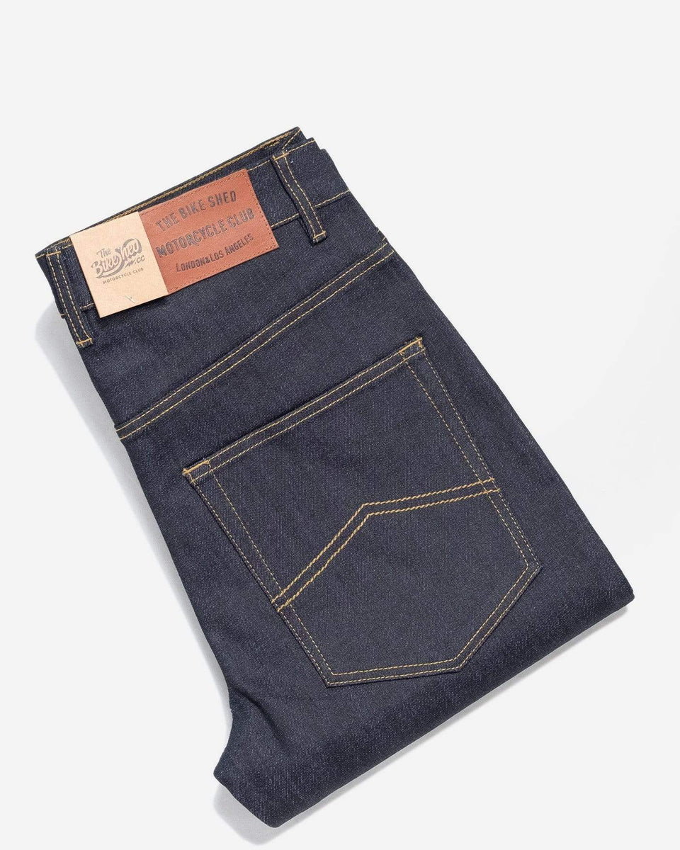 Protective Motorcycle Road Jeans - Raw Indigo, folded showing back pocket
