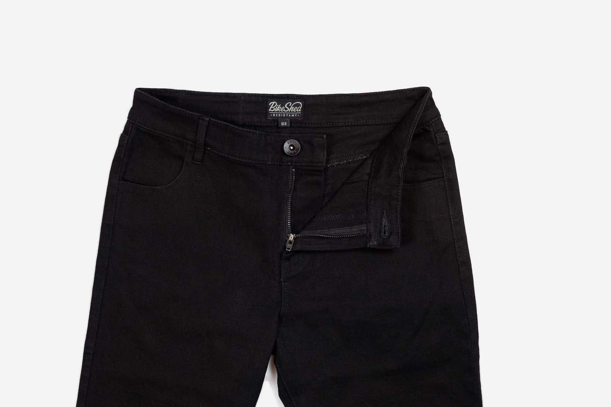 Motorcycle Resistant Women's Skinny Jean - Black, zip fly and button