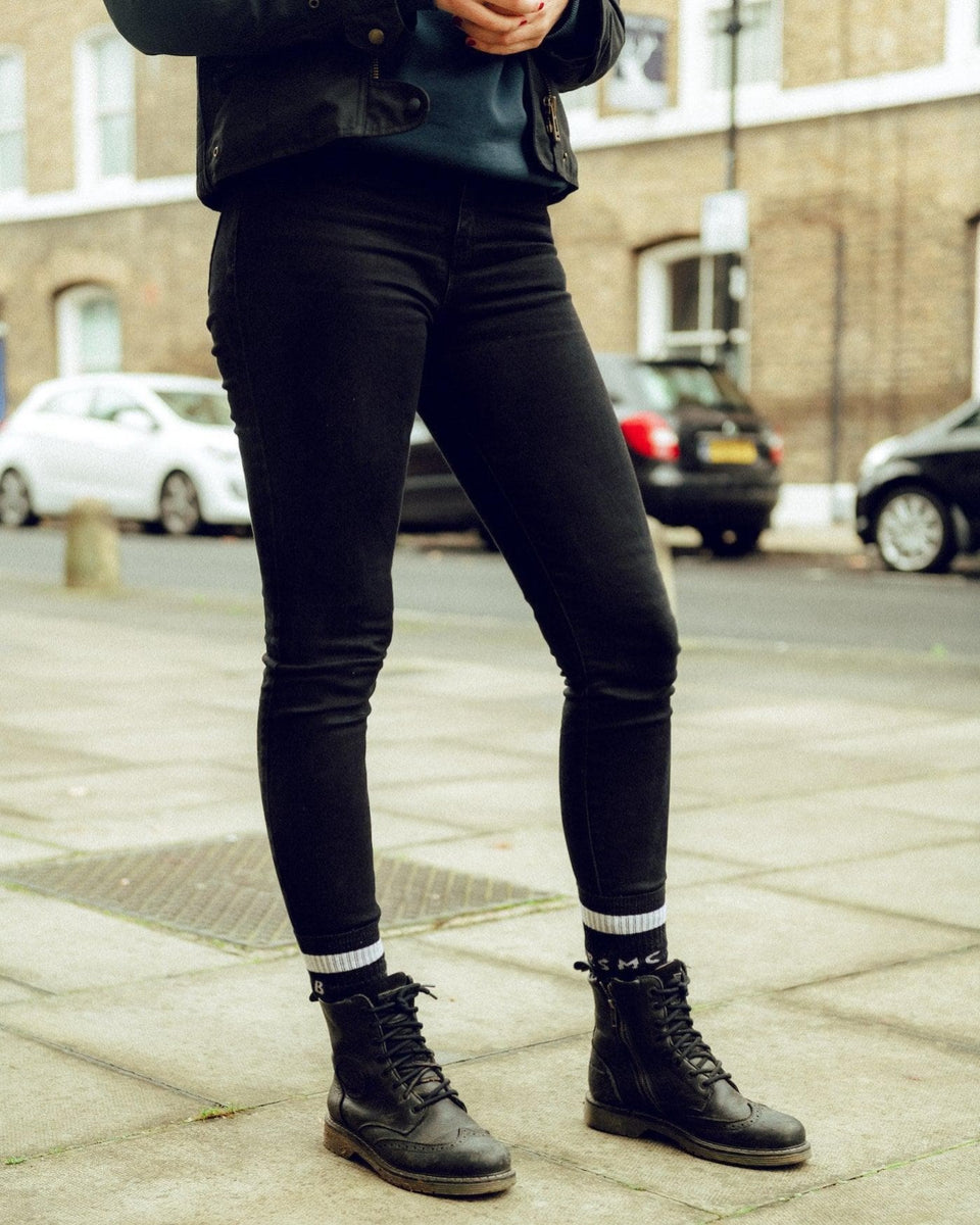 Ellie wearing our Motorcycle Resistant Women's Skinny Jean - Black
