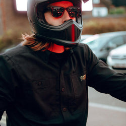 Dan at the traffic lights wearing our BSMC Ripstop Utility Shirt MKII - BLACK