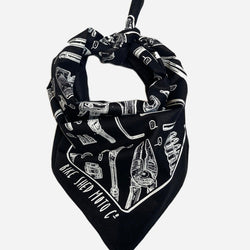 BSMC Toolkit Bandana - Black / Ecru, tied up