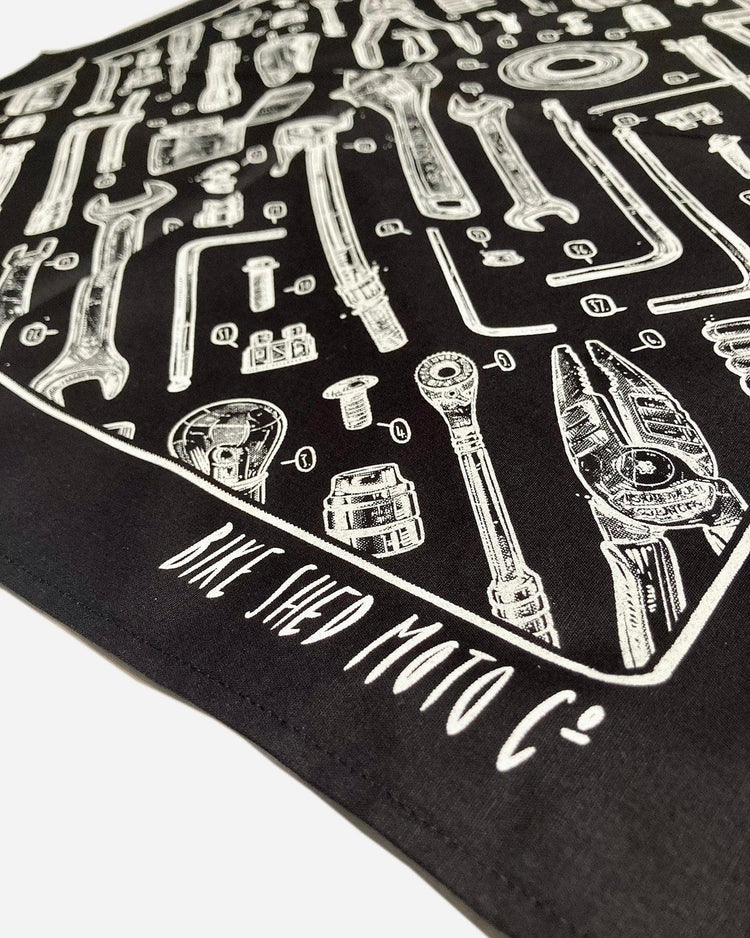 BSMC Toolkit Bandana - Black / Ecru, logo close up
