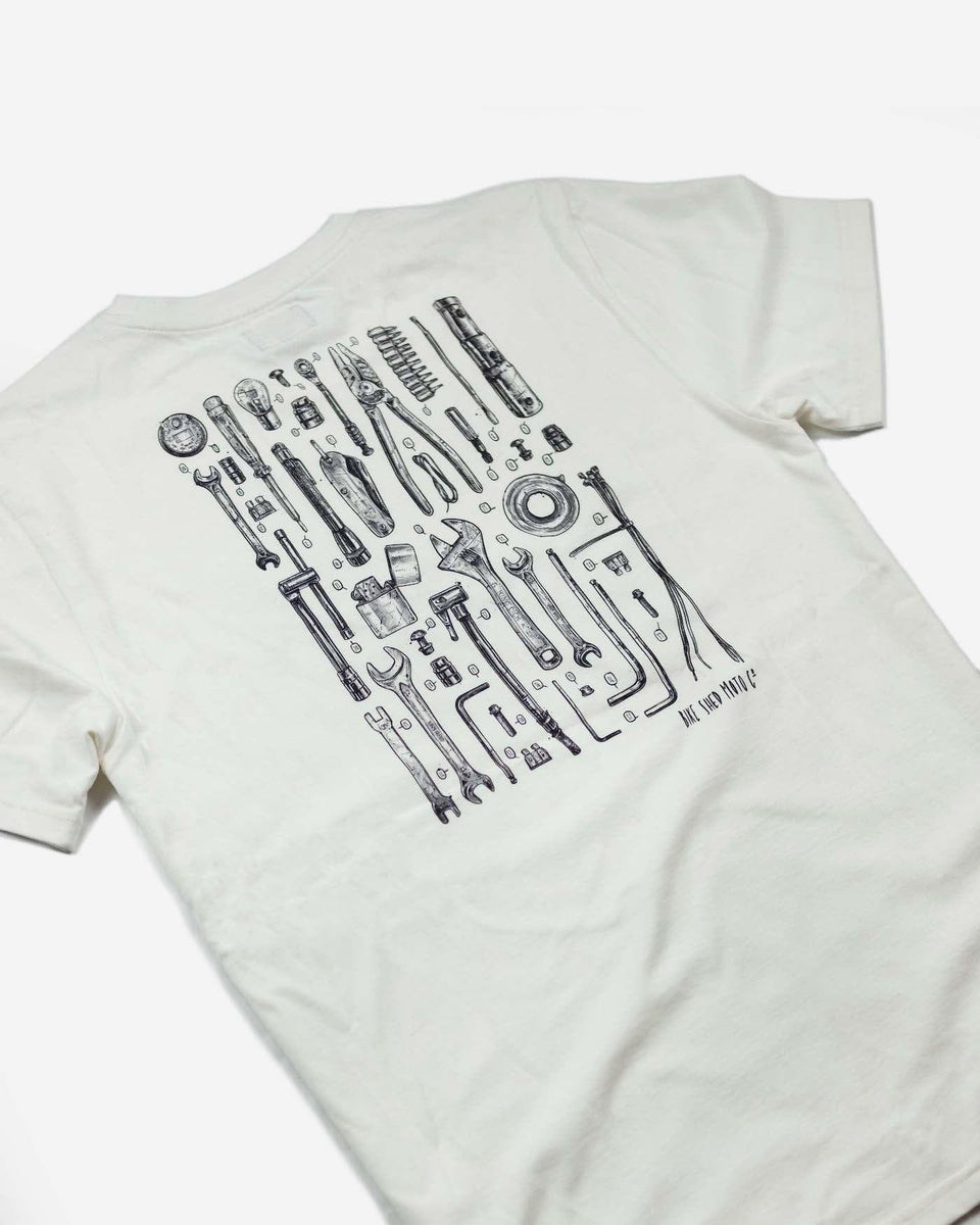 BSMC Motorcycle Toolkit Graphic T Shirt - White, back side on