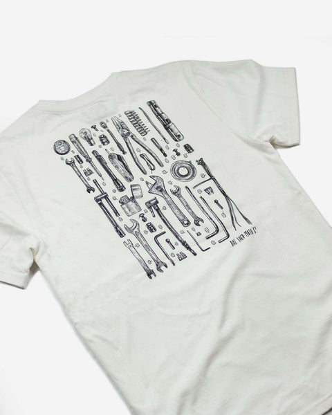 BSMC Motorcycle Toolkit Graphic T Shirt - White, back side on