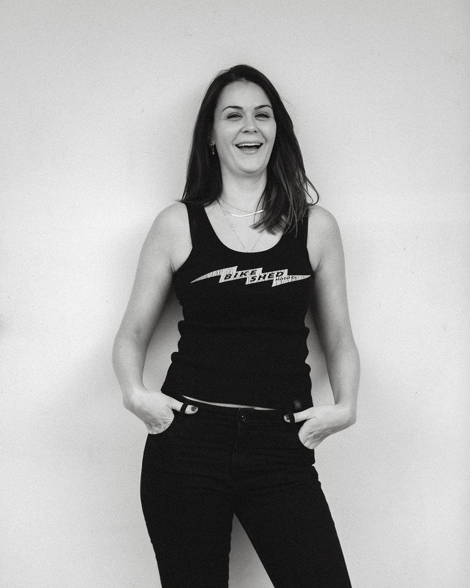 Ellie wearing our BSMC Women's Lightning Tank Top - Black