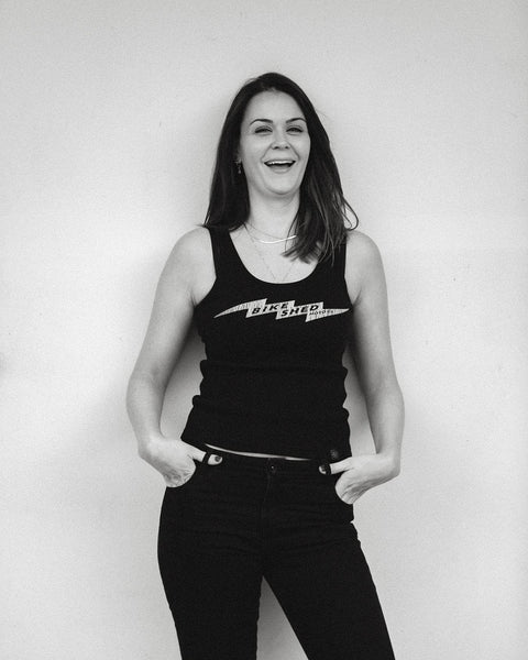 Ellie wearing our BSMC Women's Lightning Tank Top - Black