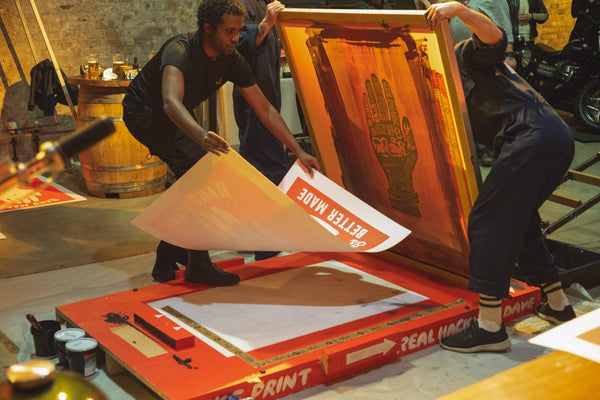 BSMC x Dave Buonaguidi - Motorcycle Pulled "Handmade Is Better Made" Print being prepped