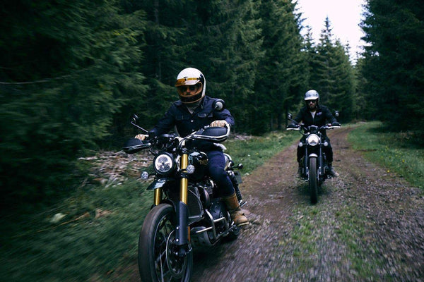 Models riding wearing ournBSMC x Hedon Club Motorcycle Classic Helmet DOT