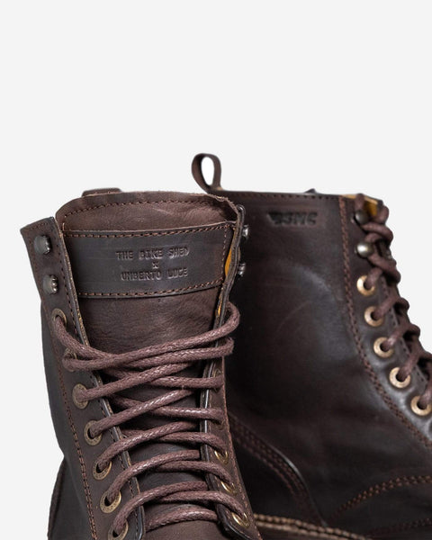 Motorcycle BSMC X Umberto Luce Boot - Coffee Brown, logo close up