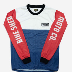 BSMC XR Race Jersey - WHITE/BLUE/RED, front,, sleeves showing