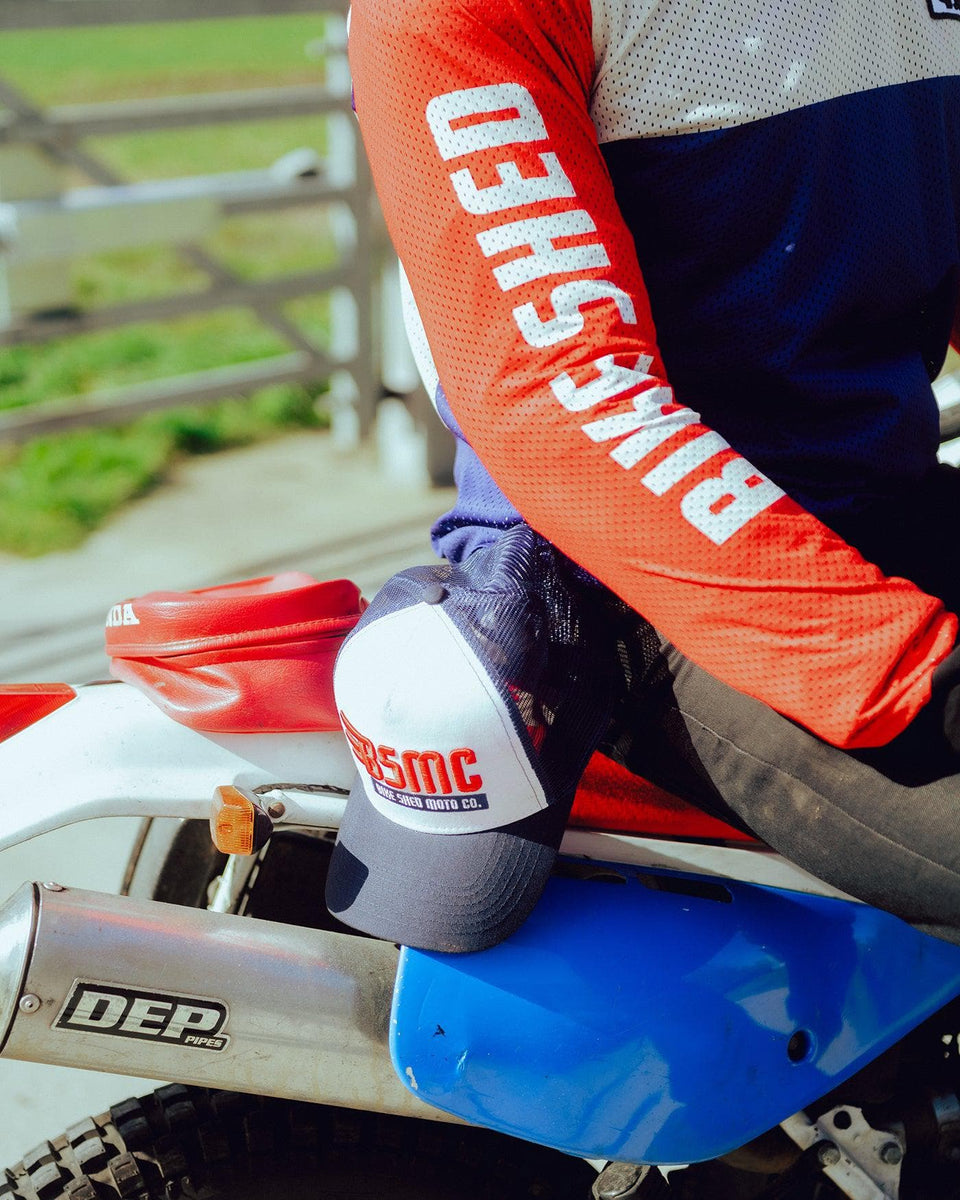 BSMC XR Motorcycle Race Jersey - WHITE/BLUE/RED, sleeve