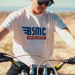 Model wearing our BSMC XR T Shirt - Off White