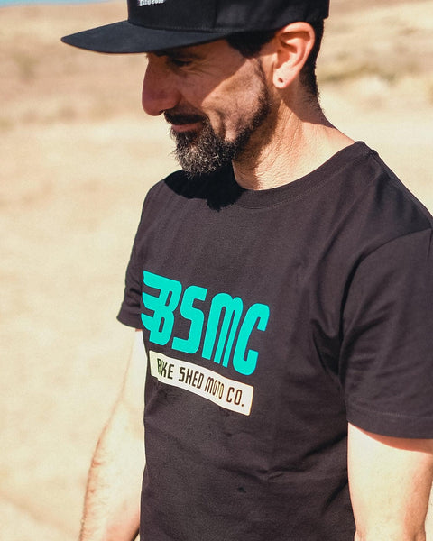 Model wearing our BSMC XT Motorcycle Logo T-Shirt - Black